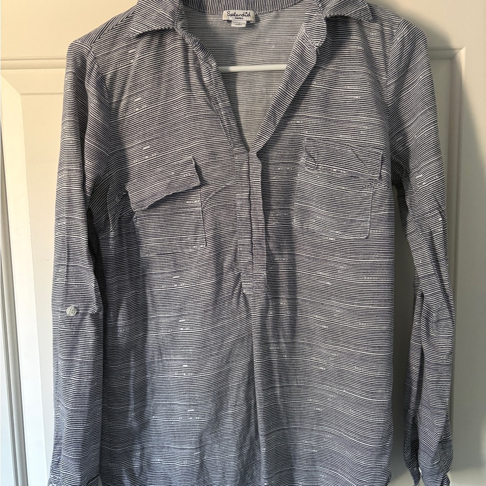 Splendid Navy and White Striped Button Down Shirt